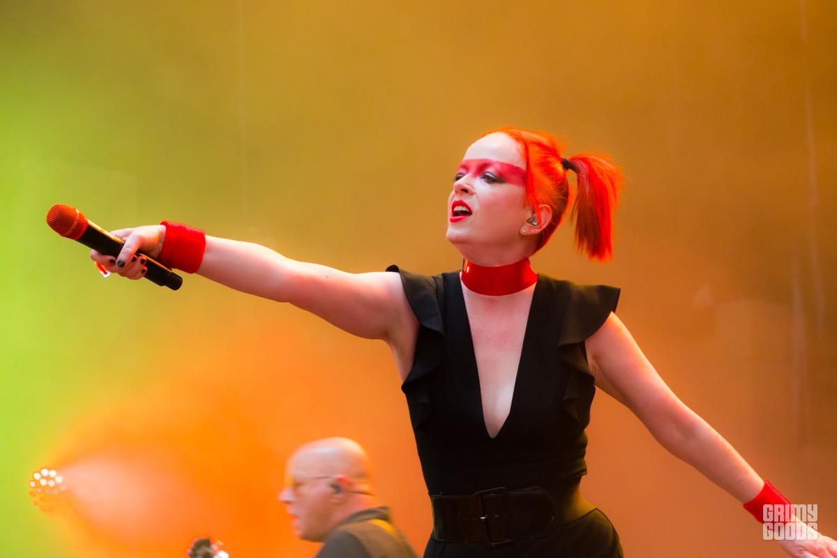 Garbage Shirley Manson with red hair and mic