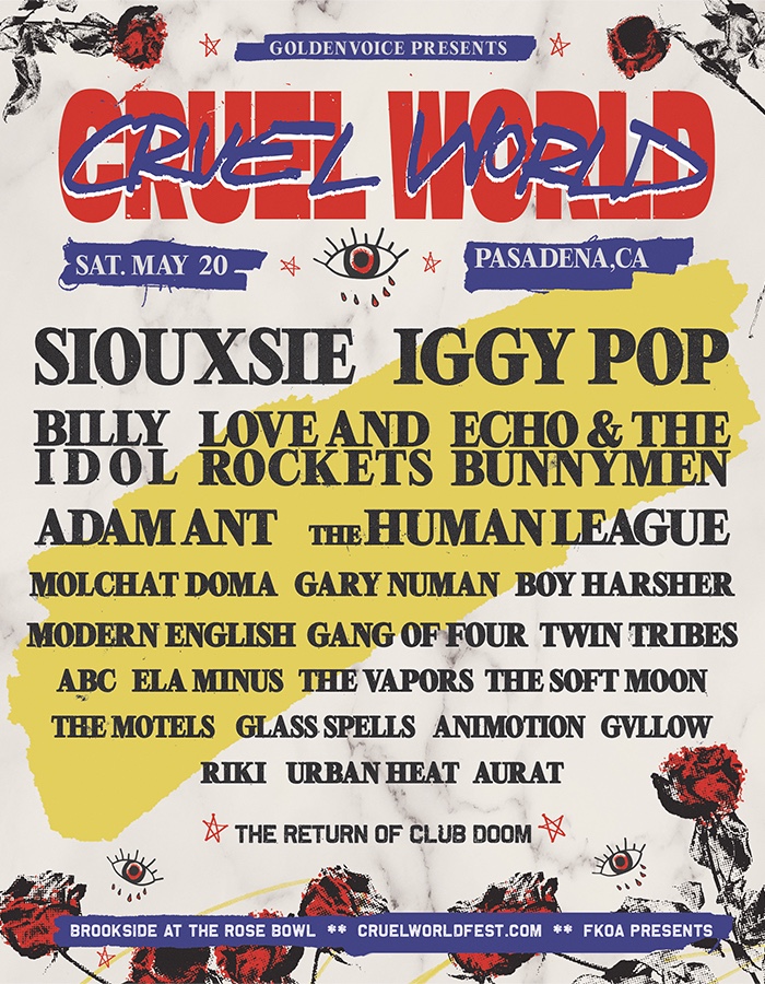 Nu eer bioscoop Cruel Word Festival 2023 to Feature Siouxsie, Iggy Pop, Billy Idol, Love  and Rockets and more - Get Presale Tickets - Grimy Goods